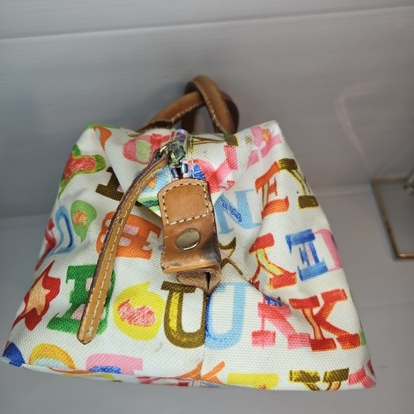 Dooney & Bourke Colorful Alphabet Scribble Canvas Tote Bag ,Multi Print Rr Vntg - Picture 9 of 14